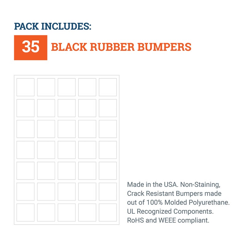 Cloverdale Supply PHS Rubber Feet for Electronics - Black Self Adhesive Bumpers - Square Bumper Pads - Non-Slip Stick On Rubber Feet - Tall Cabinet Door Protectors - 35 Pack - Image 3